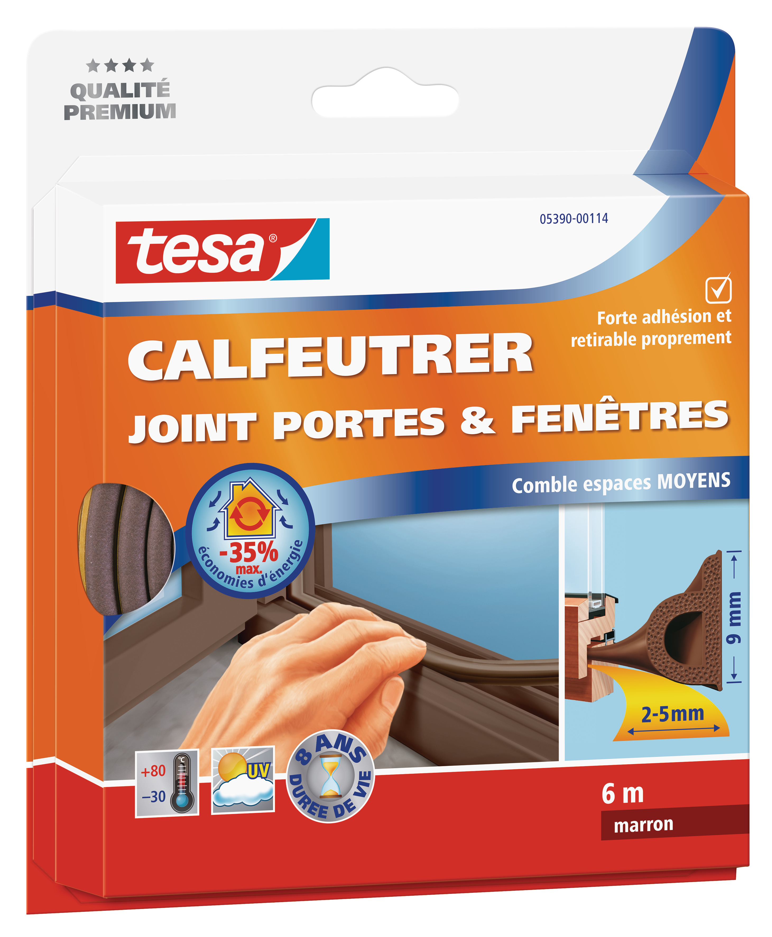 Joint porte/fenêtre espaces moyens 6m 9mm 5,5mm brun