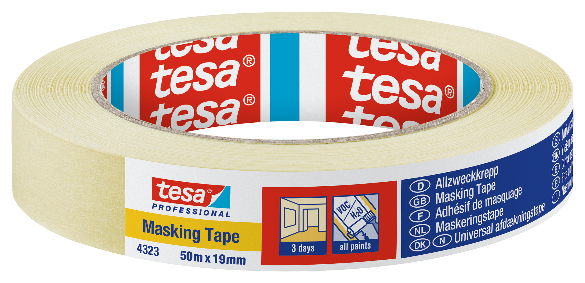 Tesa 4323 masking tape basic, 50m x 19mm