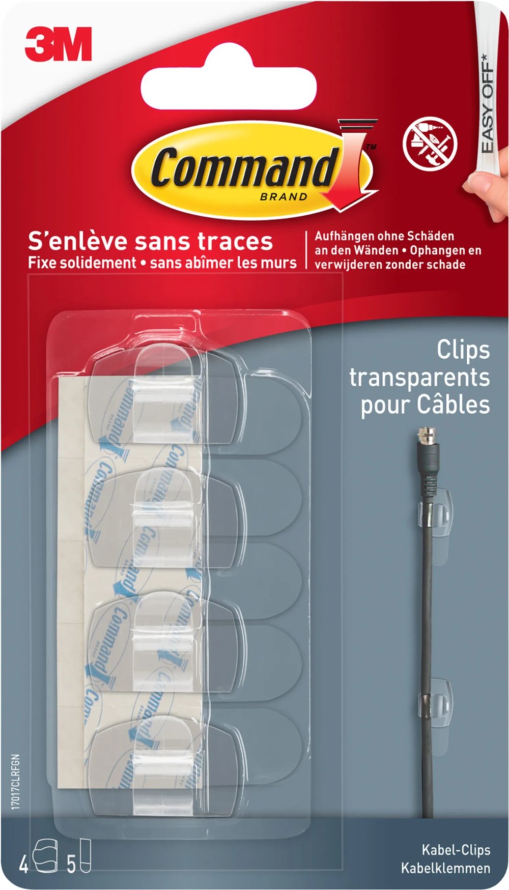 4 clip câbles rond transparents enlevables - 3M 