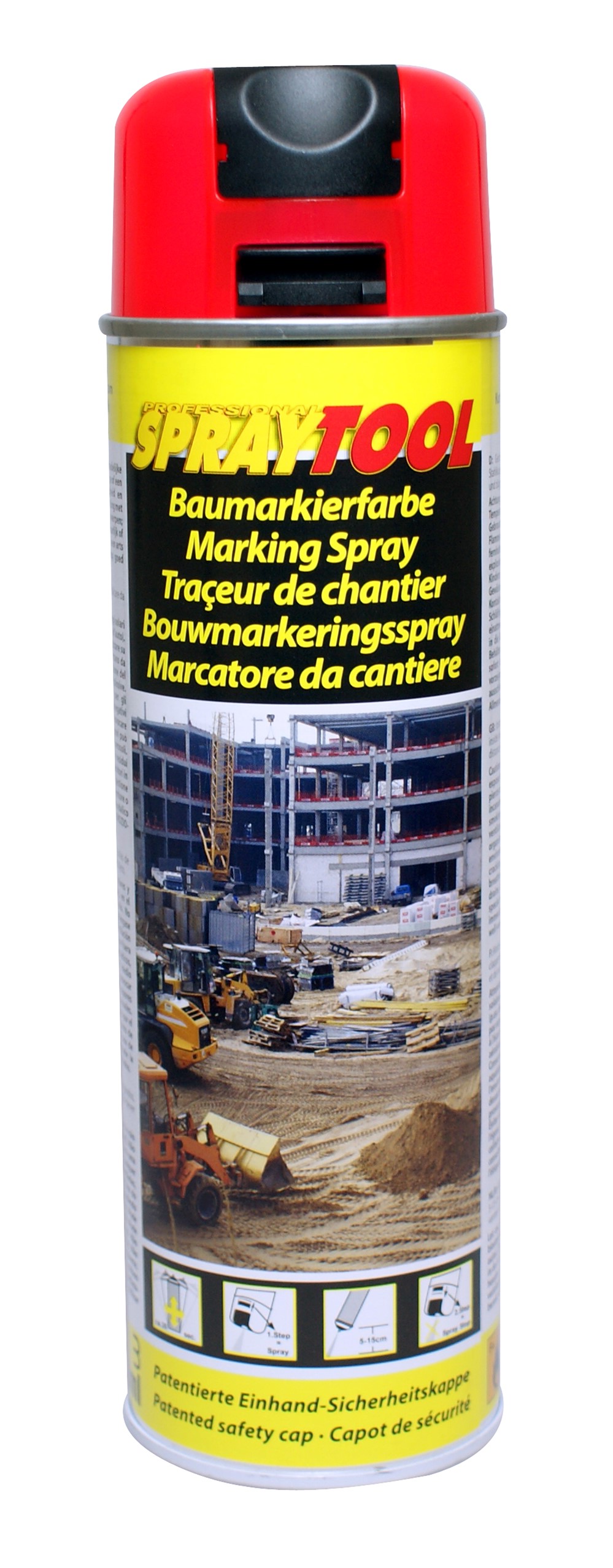 Bombe de peinture traceur de chantier rouge fluo 500 mL