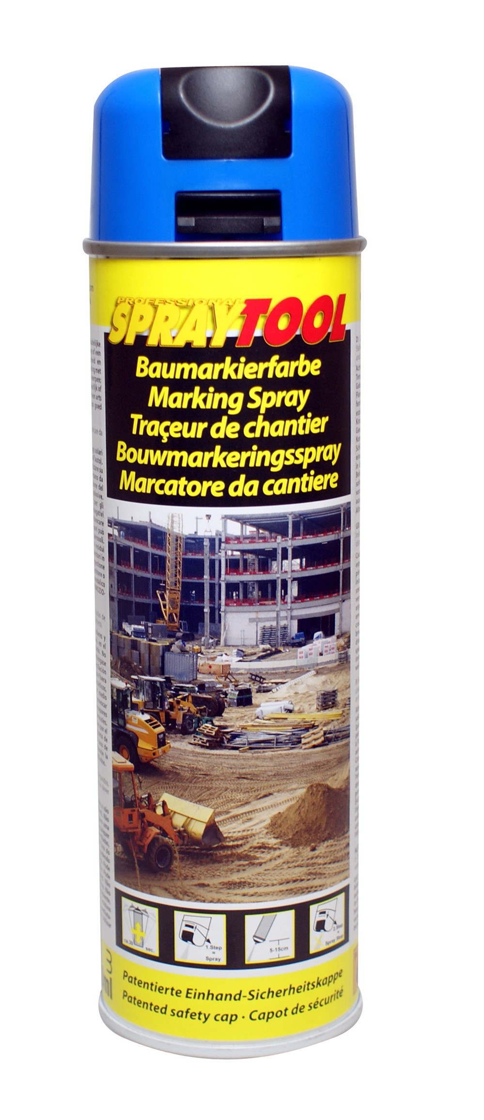 Bombe de peinture traceur de chantier bleu fluo 500 mL