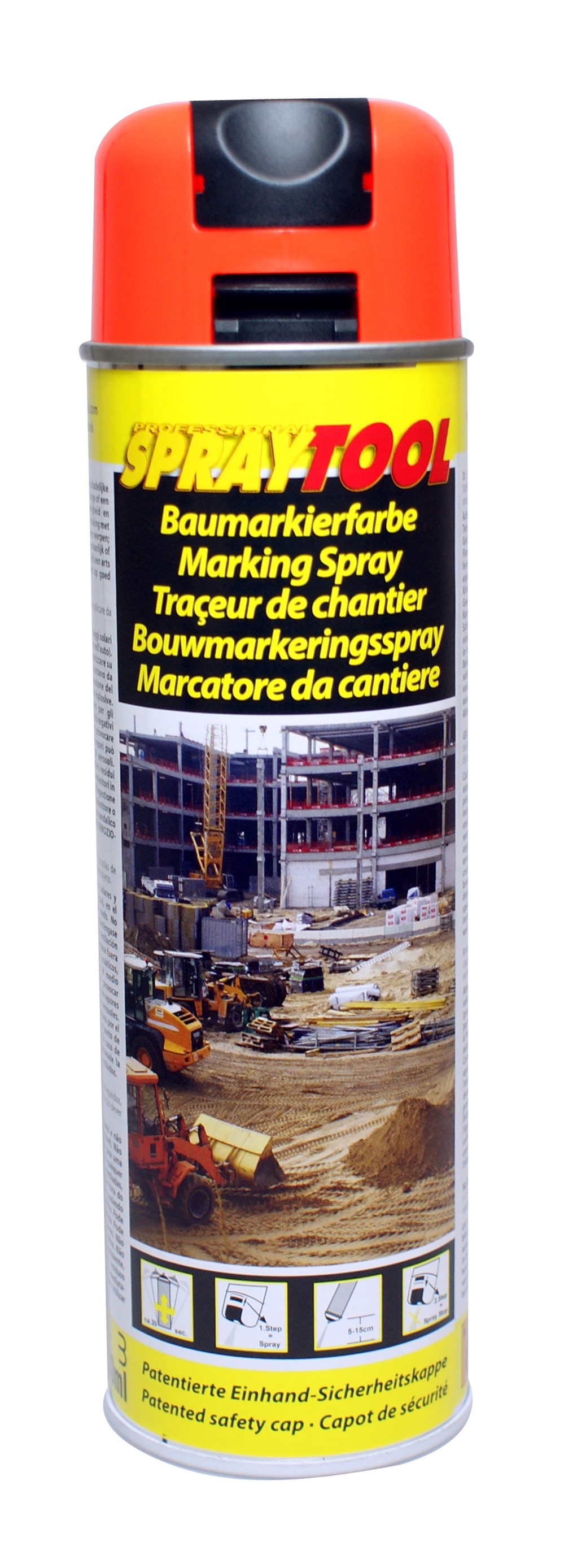 Bombe de peinture traceur de chantier orange fluo 500 mL