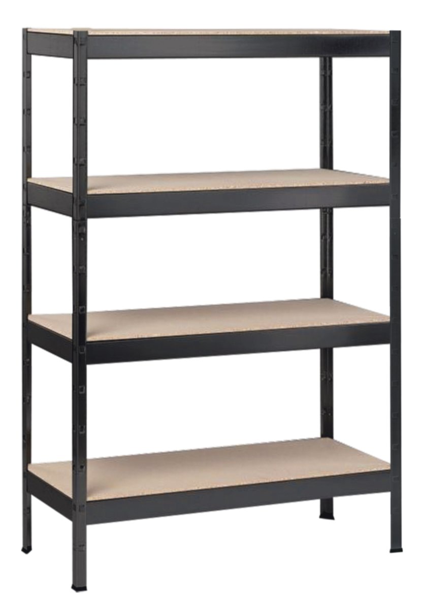 Etagère Métallique 4 tablettes en bois 150kg/niveau 180x120x40cm Noir - SCHULTE