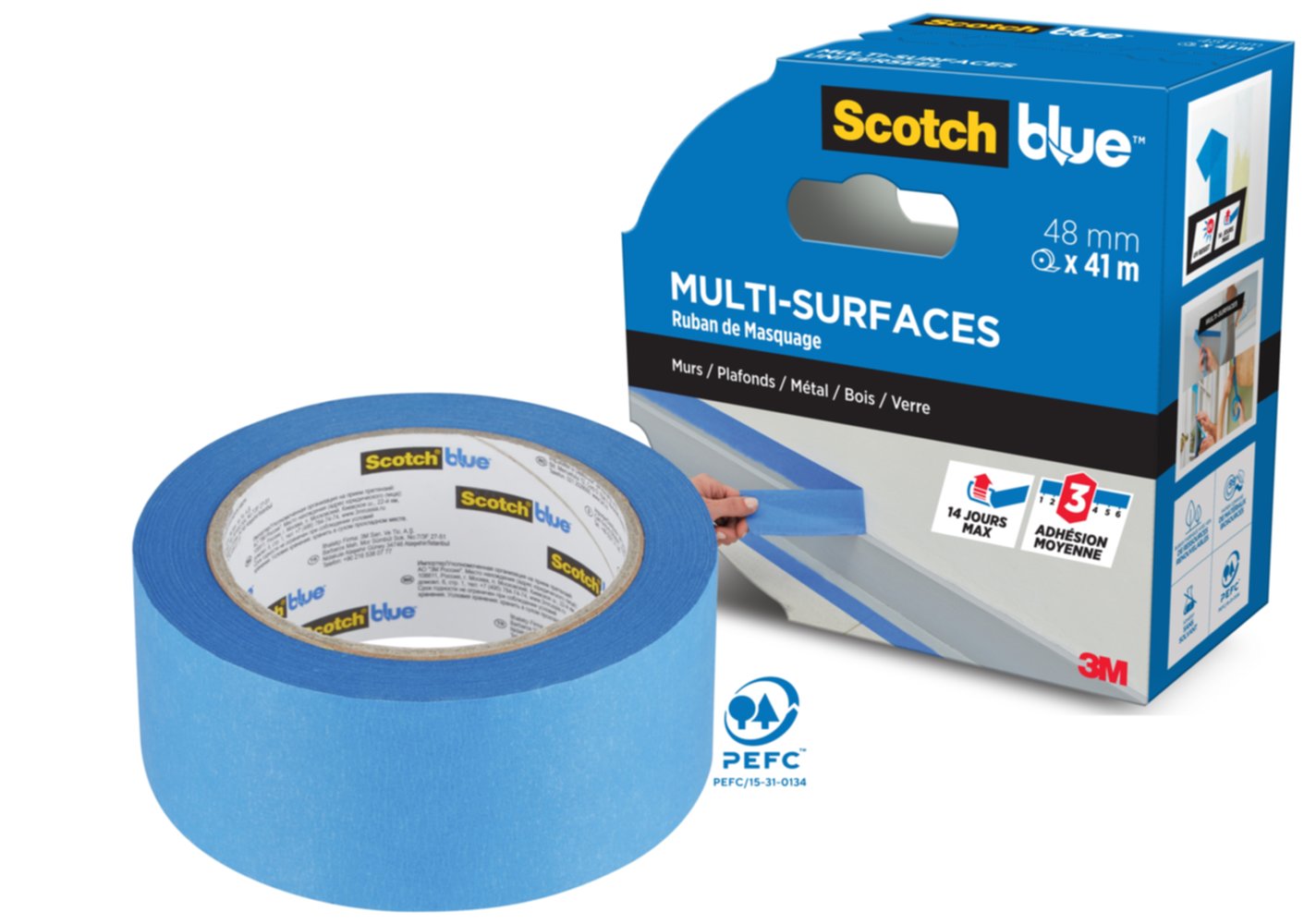 Ruban de Masquage Multi-Surfaces ScotchBlue™ 2090 Bleu - 41mx48mm