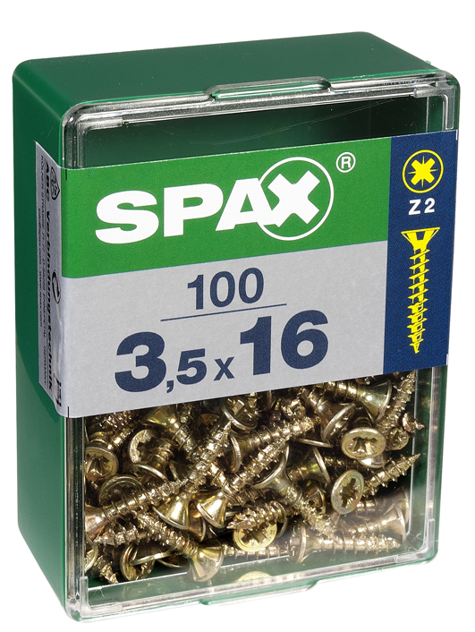 100 vis 3,5x16 tête fraisée empreinte PZ2 jaune SPAX 