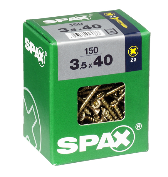 150 vis 3,5x40 tête fraisée empreinte PZ2 jaune SPAX 