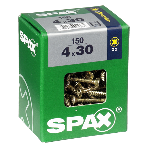 150 vis 4x30 tête fraisée empreinte PZ2 jaune SPAX 