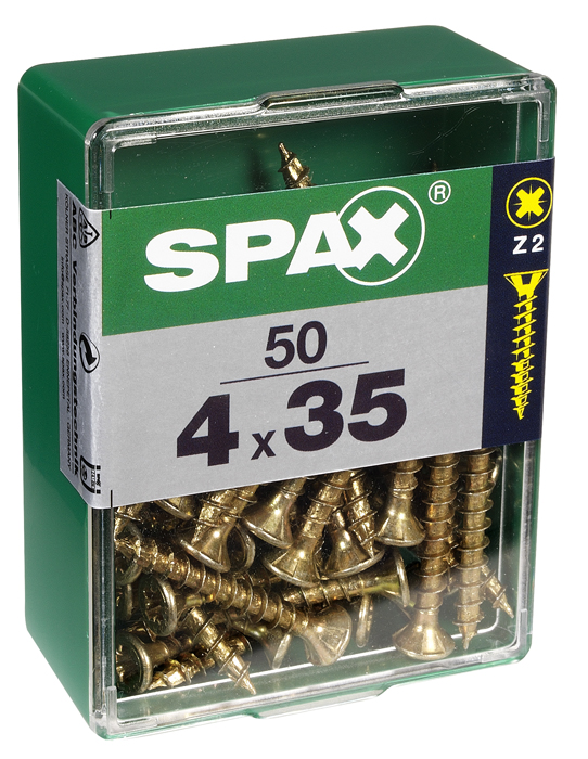 50 vis 4x35 tête fraisée empreinte PZ2 jaune SPAX 