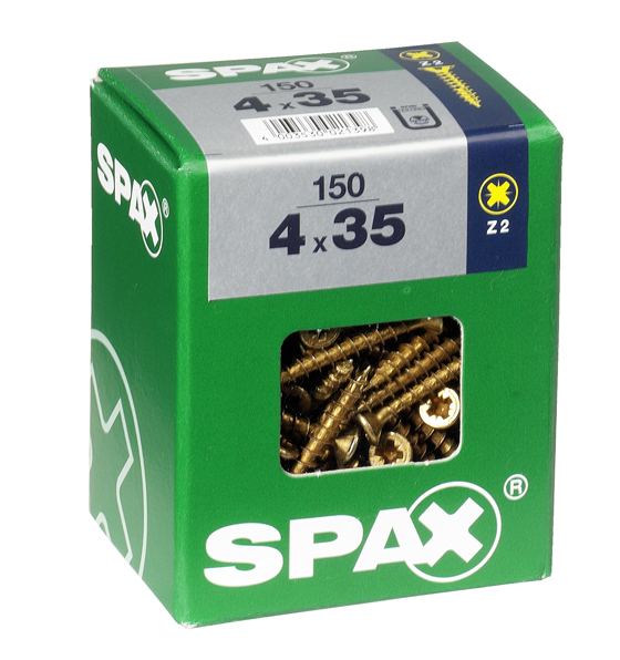 150 vis 4x35 tête fraisée empreinte PZ2 jaune SPAX 