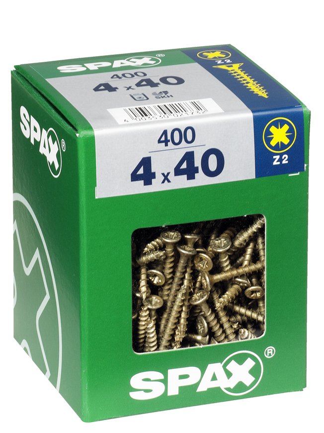 400 vis 4x40 tête fraisée empreinte PZ2 jaune SPAX 