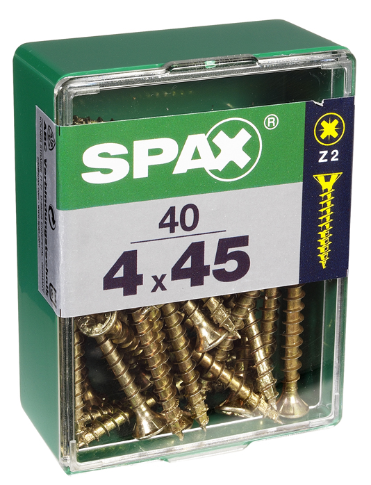 40 vis 4x45 tête fraisée empreinte PZ2 jaune SPAX 