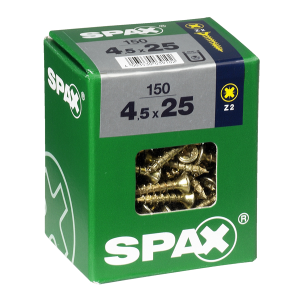 150 vis 4,5x25 tête fraisée empreinte PZ2 jaune SPAX 