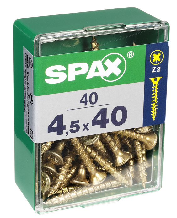 40 vis 4,5x40 tête fraisée empreinte PZ2 jaune SPAX 