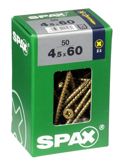 155 vis 4,5x30 tête fraisée empreinte PZ2 jaune SPAX 