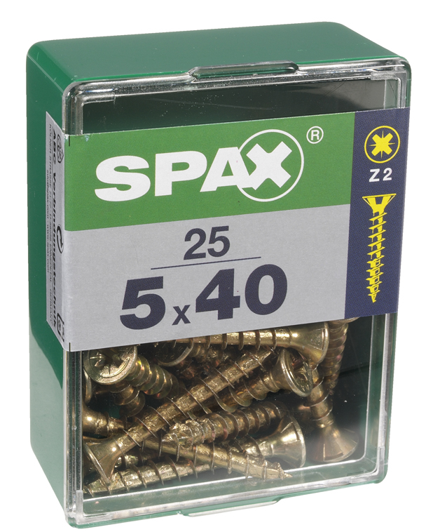 25 vis 5x40 tête fraisée empreinte PZ2 jaune SPAX 