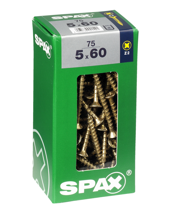 75 vis 5x60 tête fraisée empreinte PZ2 jaune SPAX 