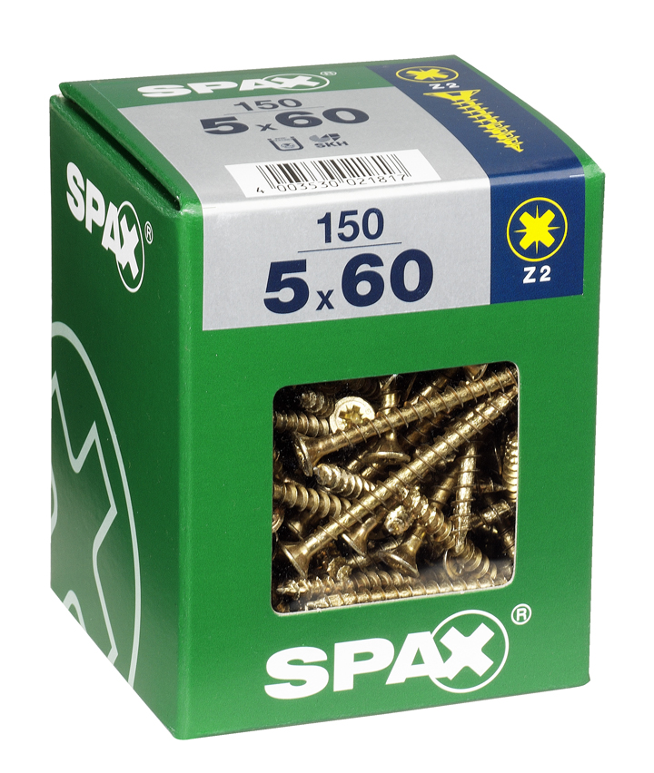 150 vis 5x60 tête fraisée empreinte PZ2 jaune SPAX 