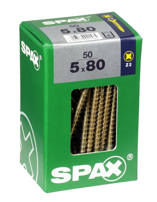 50 vis 5x80 tête fraisée empreinte PZ2 jaune SPAX 