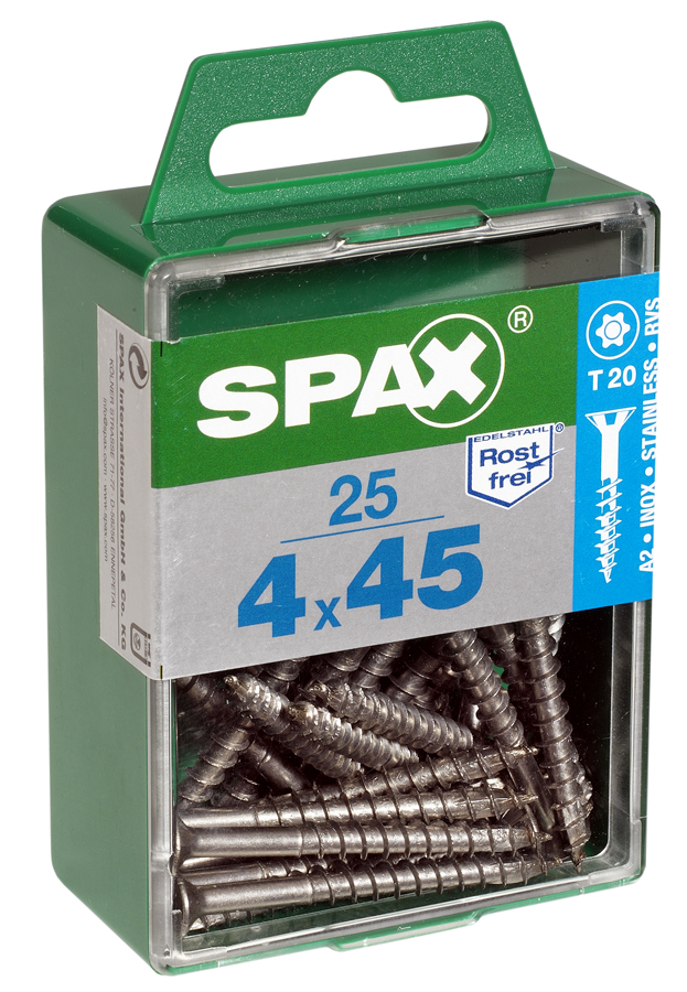 25 vis 4x45 tête fraisée empreinte t-star+ inoxA2 T30 SPAX 