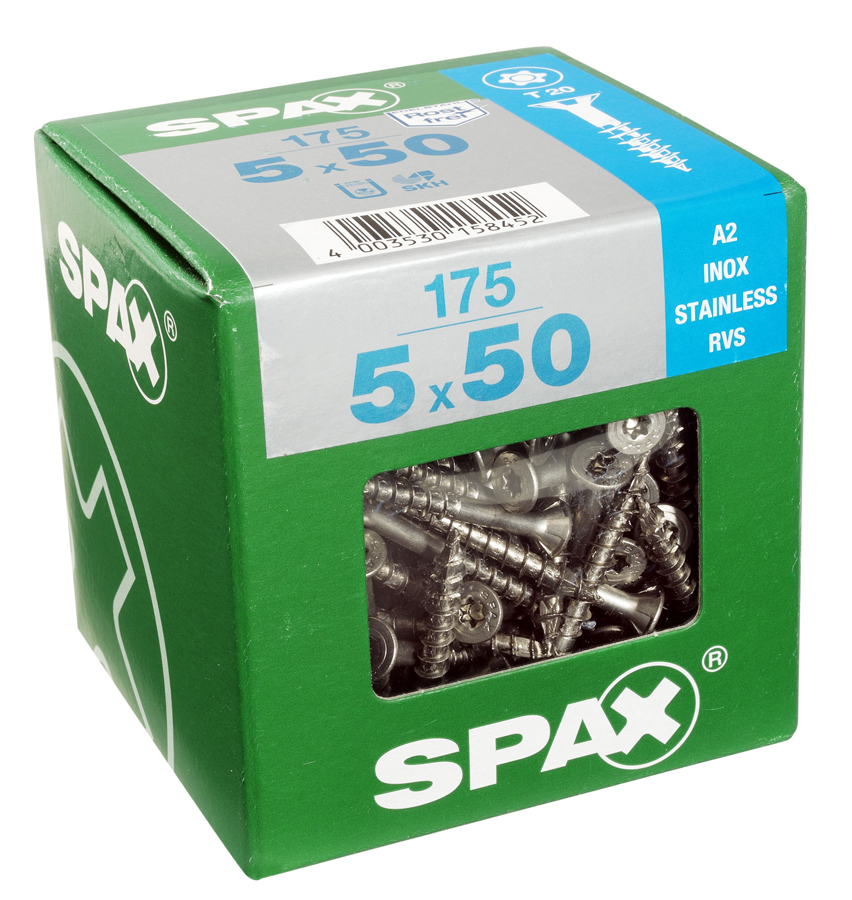 175 vis 5x50 tête fraisée empreinte t-star+ T20 inoxA2 SPAX