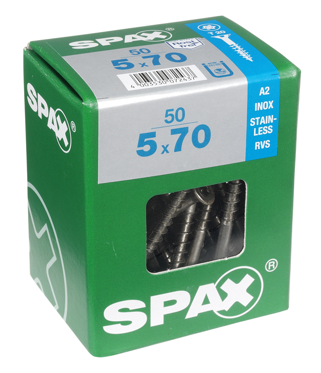 50 vis 5x70 tête fraisée empreinte t-star+ T20 inoxA2 SPAX