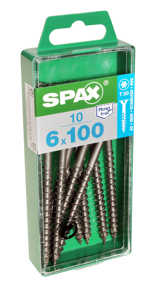 10 vis 6x100 tête fraisée empreinte t-star+ T30 inoxA2 SPAX 