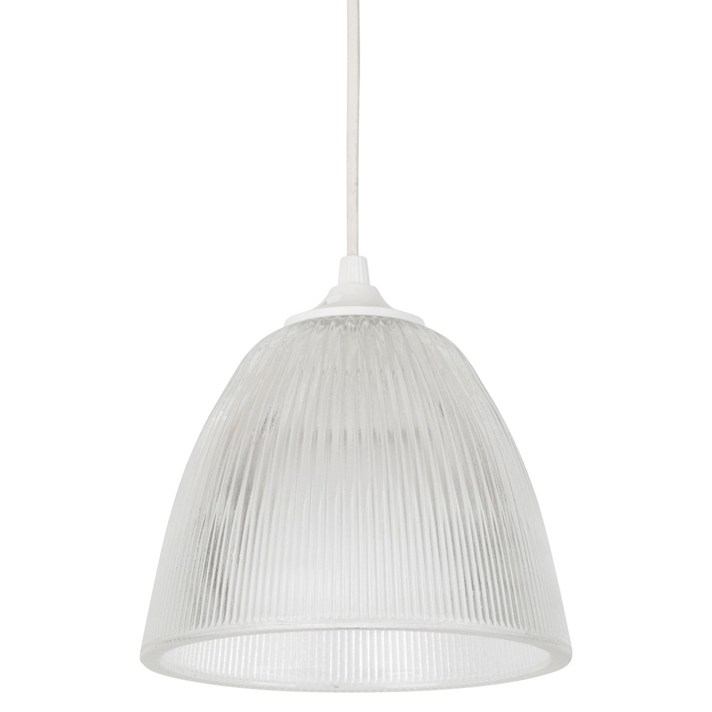 Suspension Ogive Verre Strié Blanc Ø16cm 60W - COREP