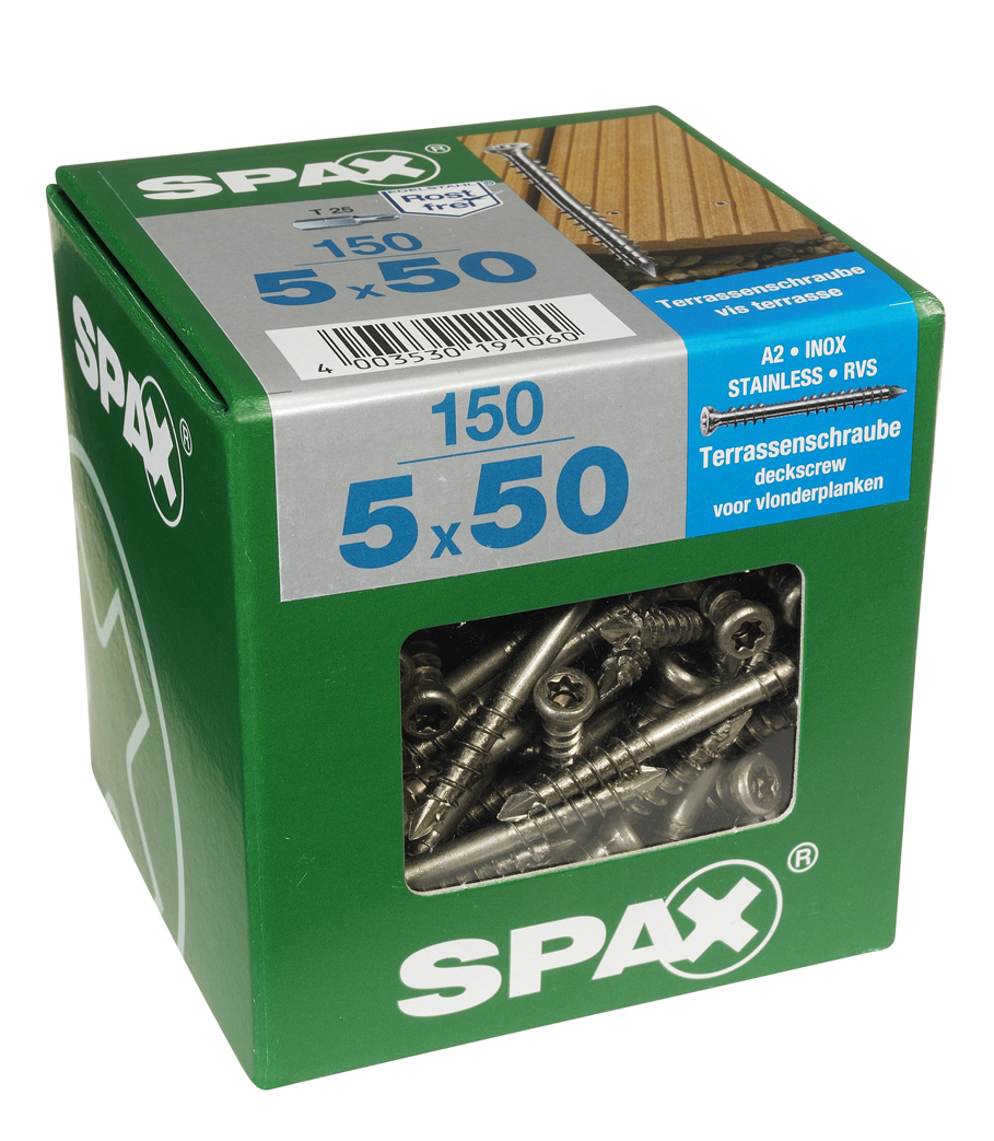 150 vis 5x50 tête cylindrique empreinte t-star+ T25 inoxA2 SPAX 