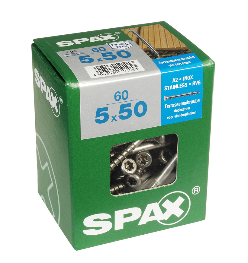 60 vis 5x50 tête cylindrique empreinte t-star+ T25 inoxA2 SPAX 