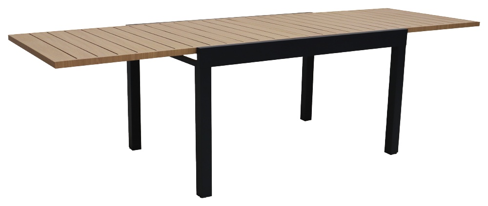 Table de jardin extensible AURORE en aluminium plateau imitation bois - 6 à 10 personnes