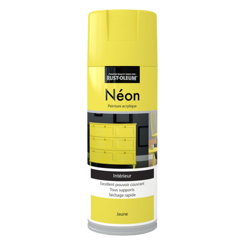 Peinture aérosol néon jaune mat 400ml - RUST-OLEUM