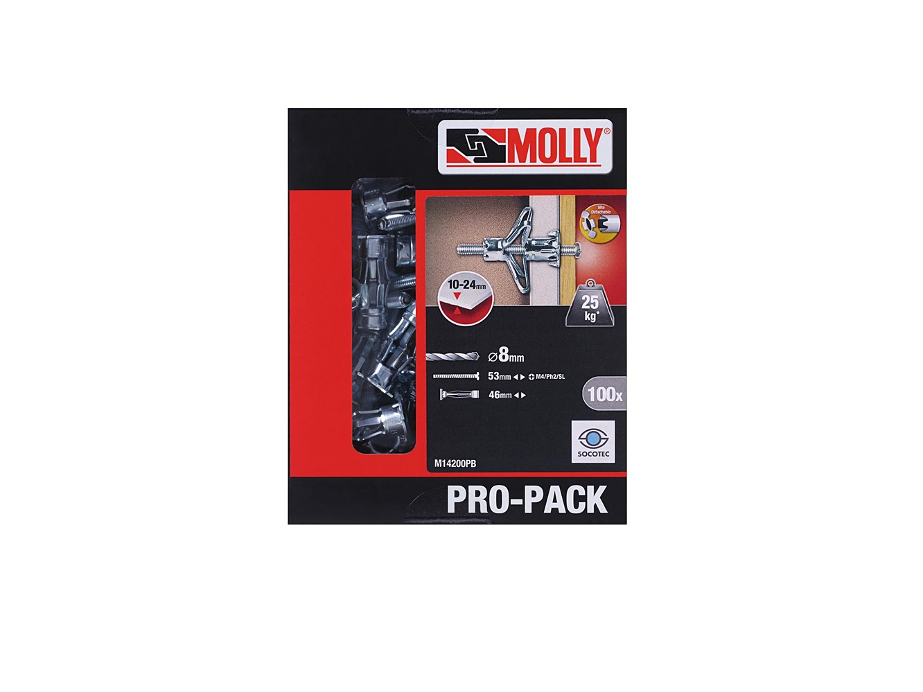 PRO-PACK - 100 chevilles métal à exp Ø 4 x 46 mm avec vis M4 MOLLY