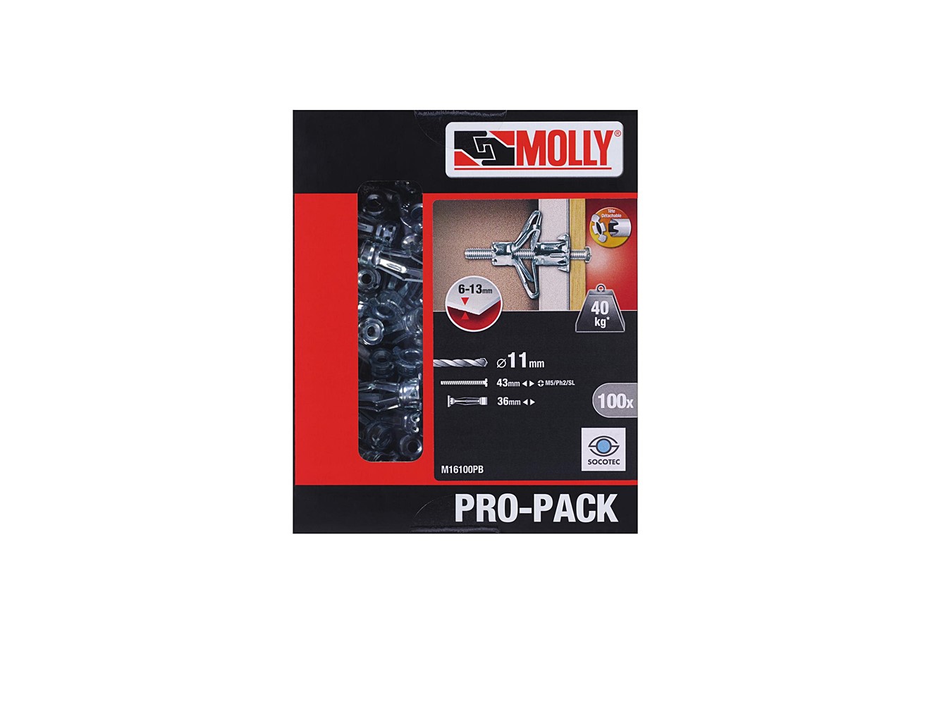 PRO-PACK - 100 chevilles métal à exp Ø 5 x 36 mm avec vis M5 MOLLY