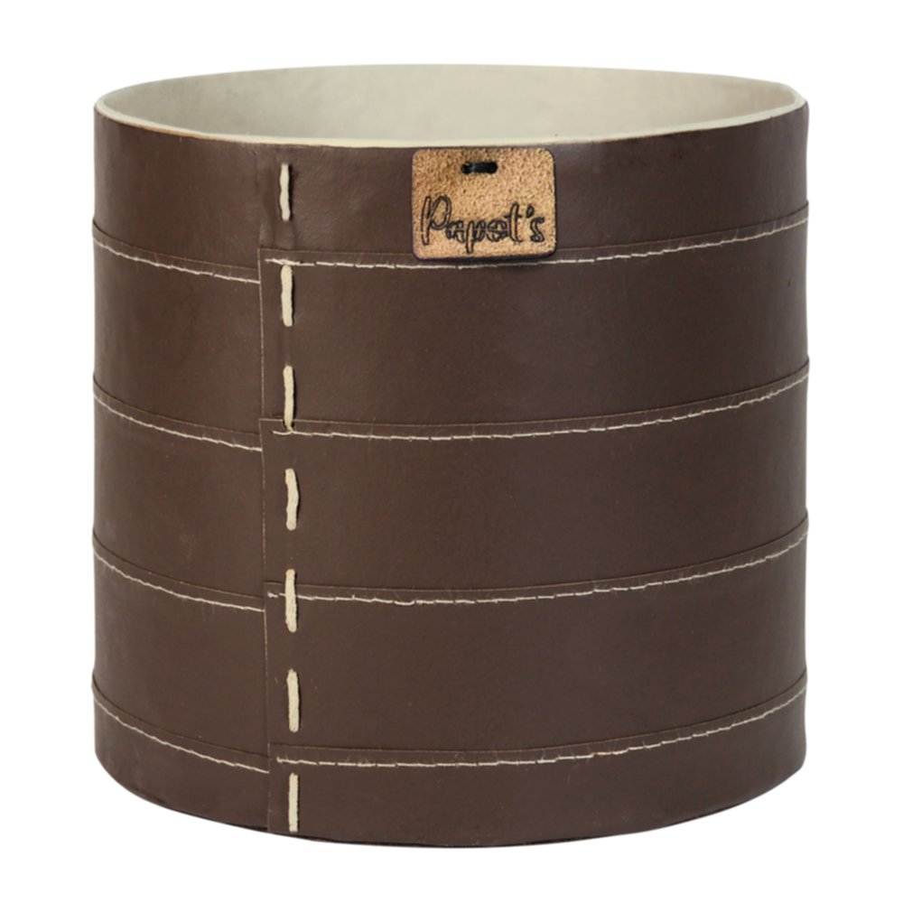 Cache-Pot Cylindre Cuir Dark 100% Naturel Ø18cm - PAPOTS