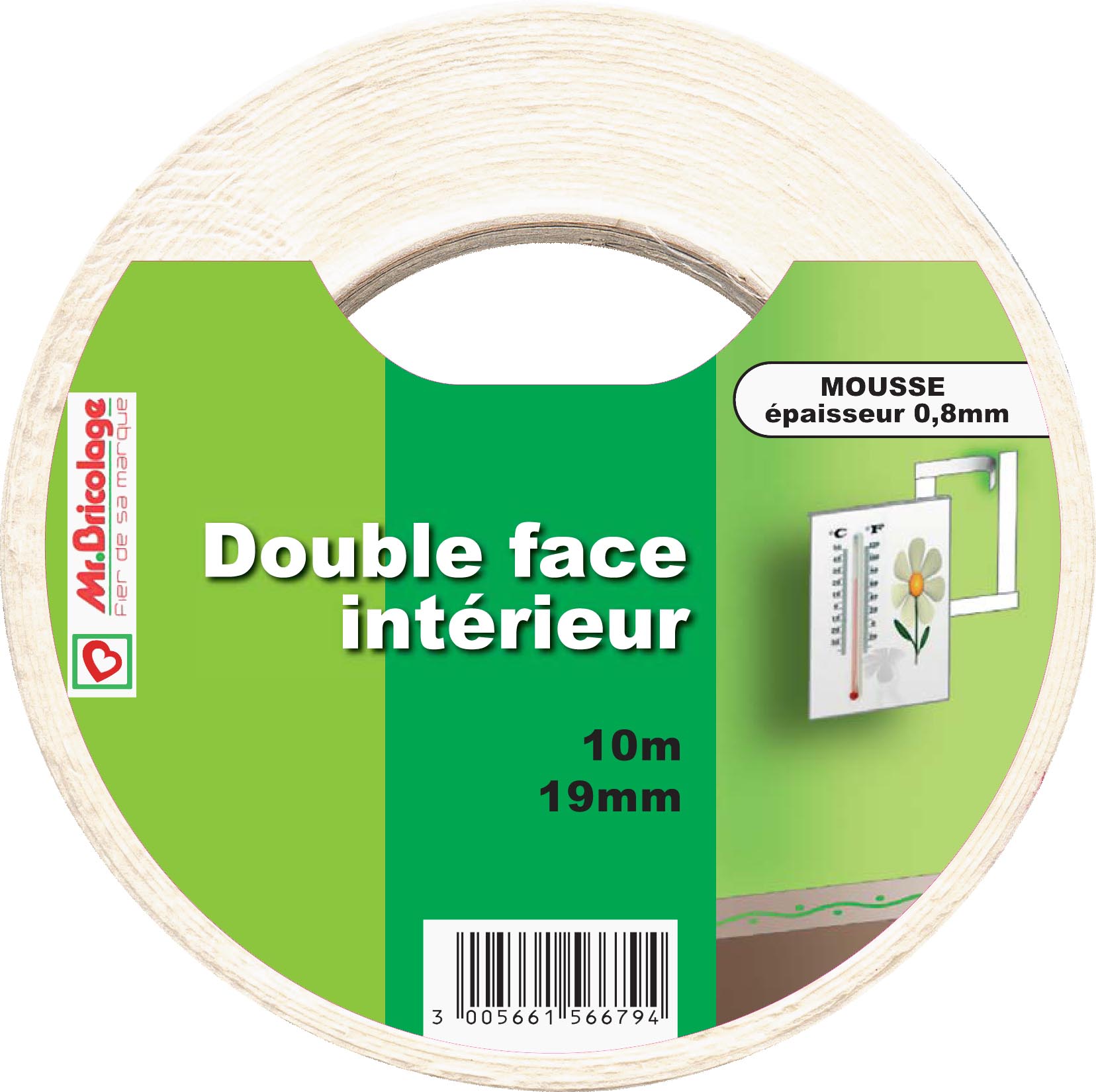 Adhésif moquette double face usage intérieur blanc 10mx19mm - B RESIST