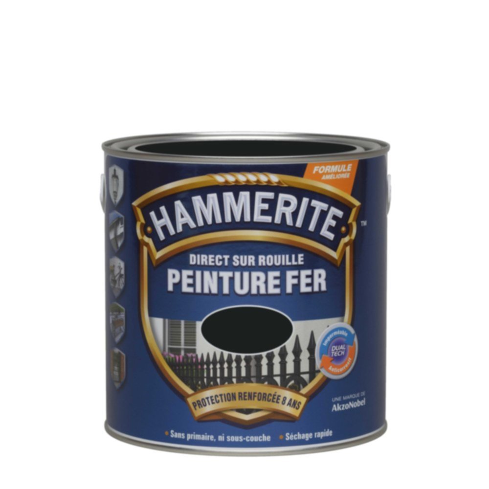 Peinture Métal Direct Sur Rouille Noir Ferronnerie Mat 0,25L - HAMMERITE