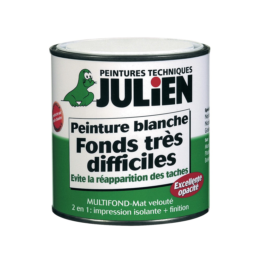 Peinture Blanche Fonds Très Difficiles 0,5L Mat Blanc - JULIEN