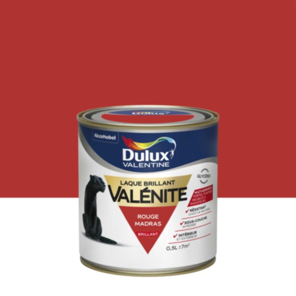 Peinture Laque Boiseries et Ferronnerie Valénite Rouge Madras Brillant 0,5L - DULUX VALENTINE