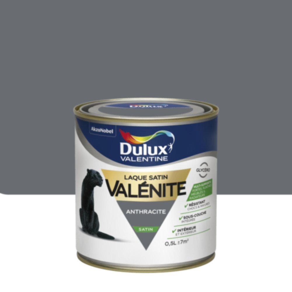 Peinture Laque Boiseries et Ferronnerie Valénite Anthracite Satin 0,5L - DULUX VALENTINE