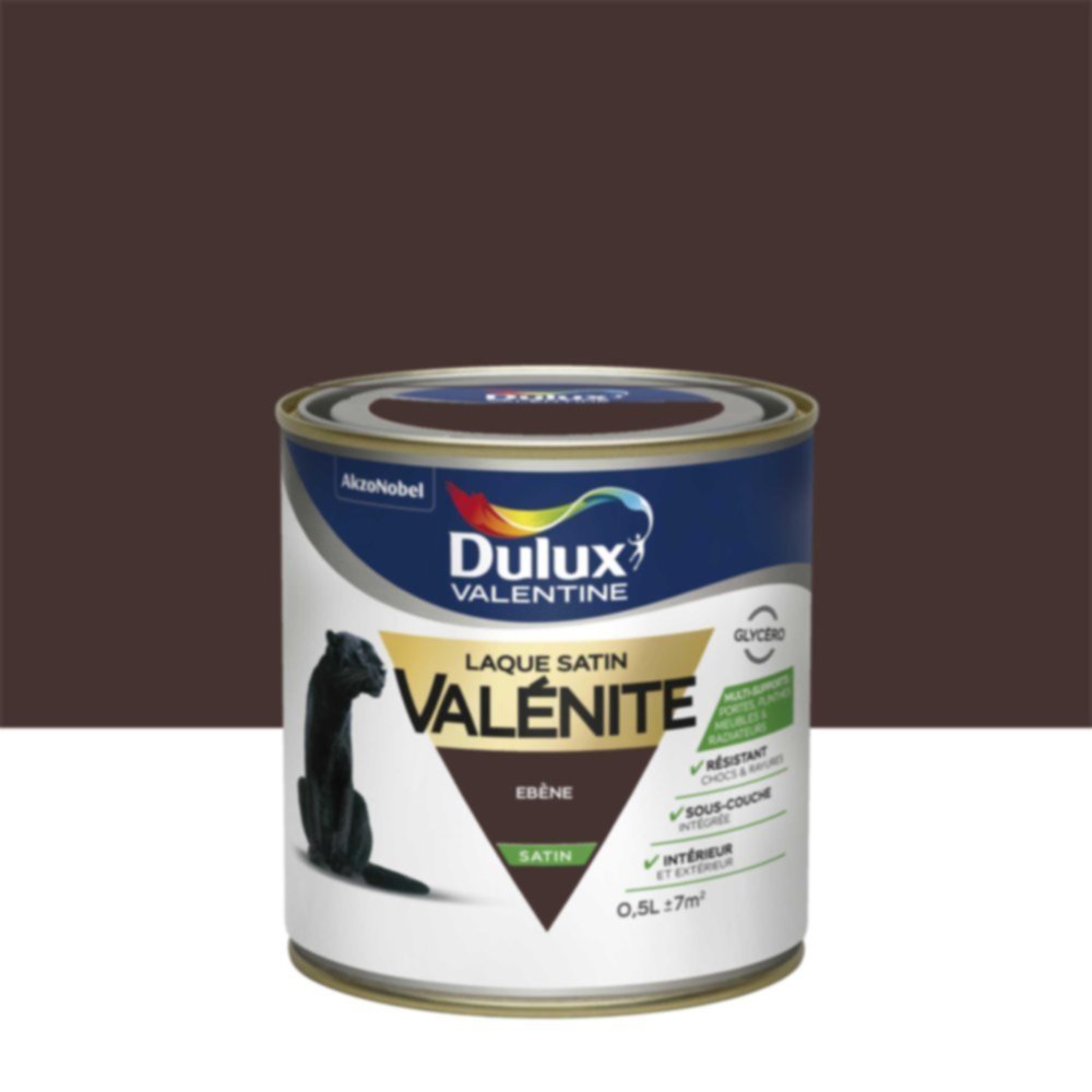 Peinture Laque Boiseries et Ferronnerie Valénite Ebène Satin 0,5L - DULUX VALENTINE