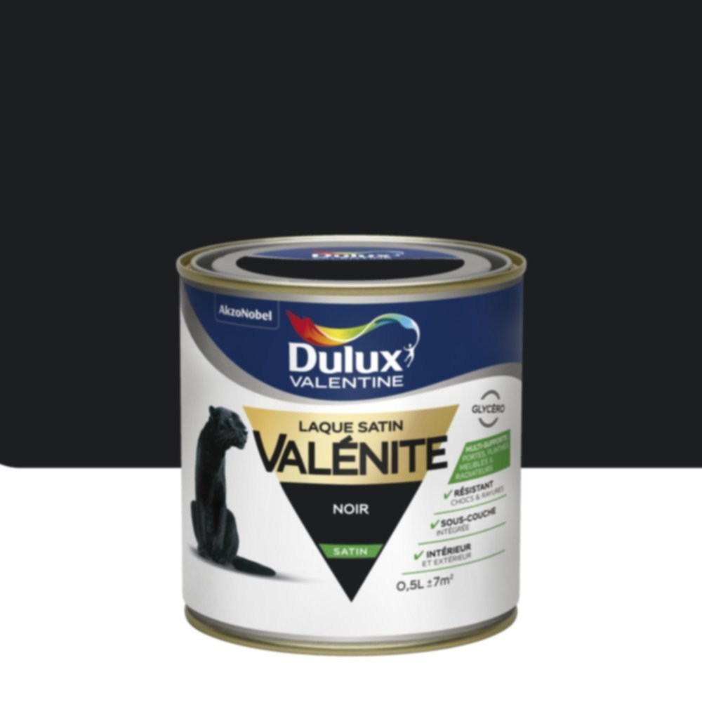 Peinture Laque Boiseries et Ferronnerie Valénite Noir Satin 0,5L - DULUX VALENTINE