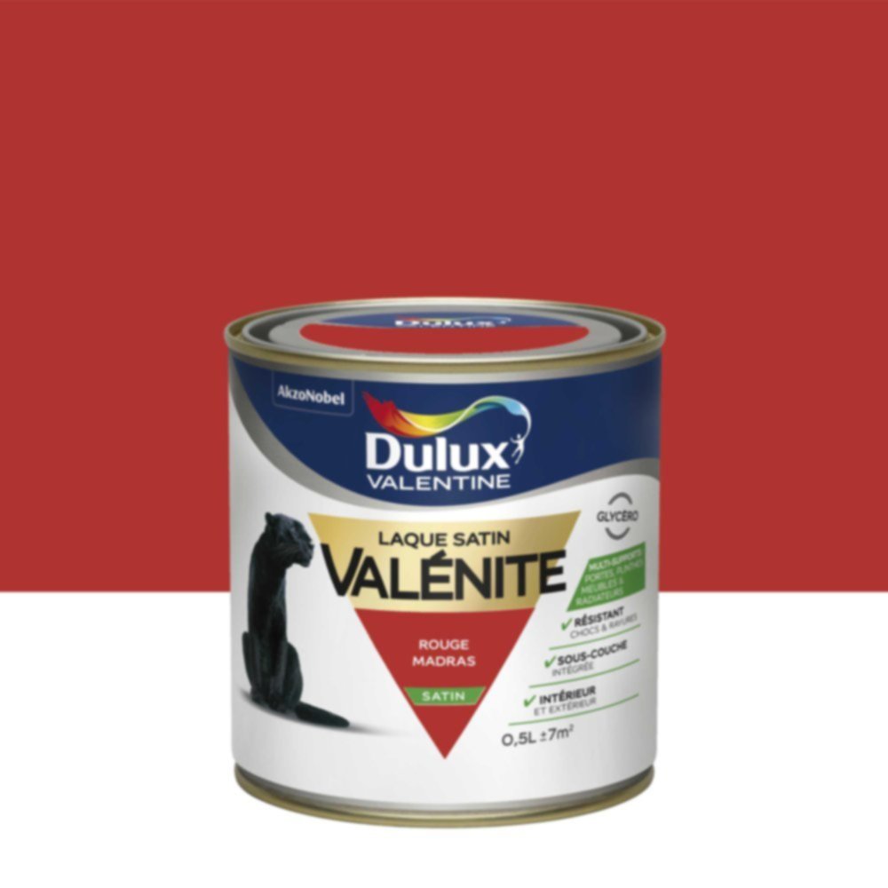 Peinture Laque Boiseries et Ferronnerie Valénite Rouge Madras Satin 0,5L - DULUX VALENTINE