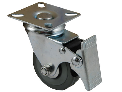 Roulette manutention à platine pivotante à frein caoutchouc gris non tâchant Ø50mm charge supportée 40 kg