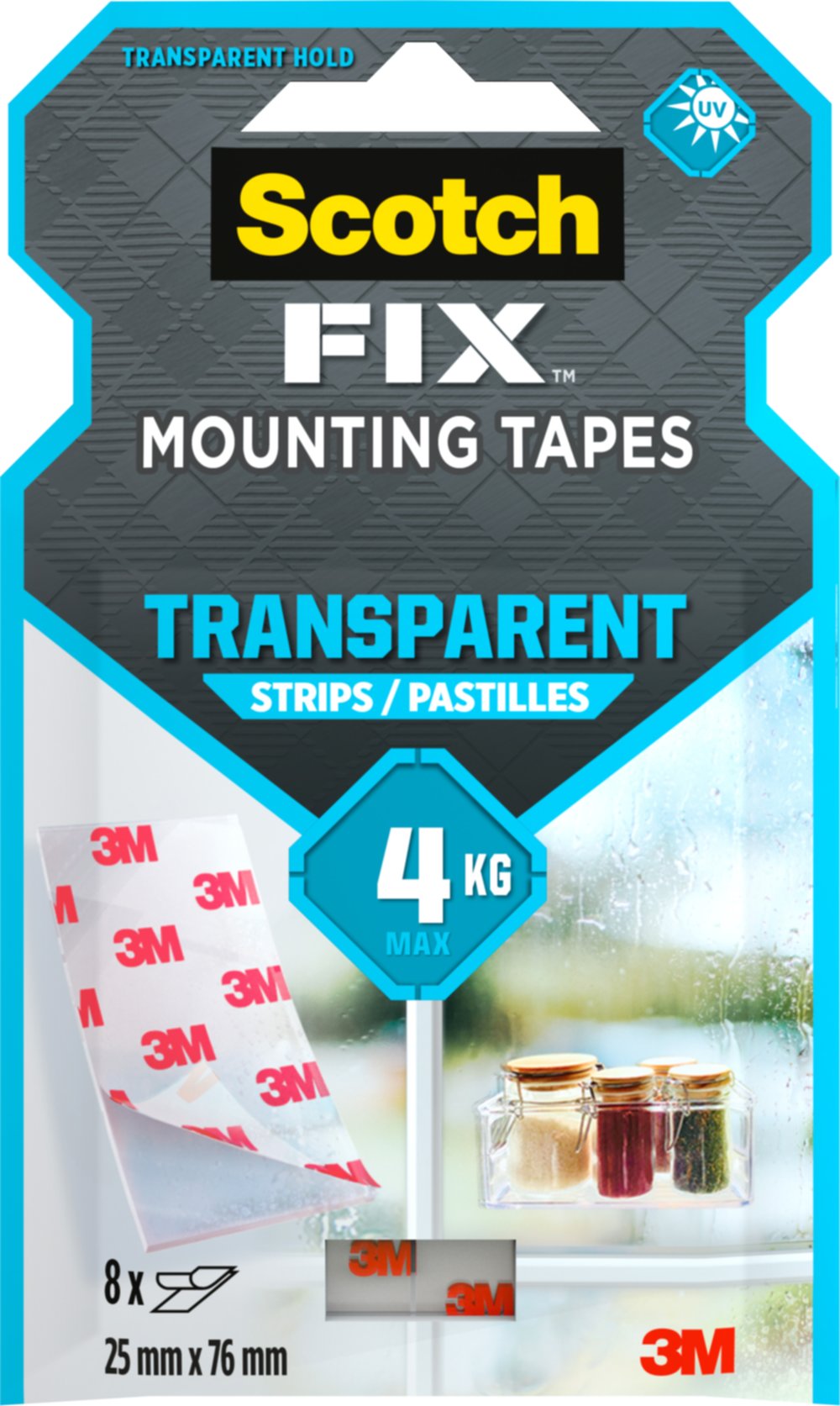 8 pastilles adhésives double face Fix Mounting Tapes 25x76mm transaparent - SCOTCH