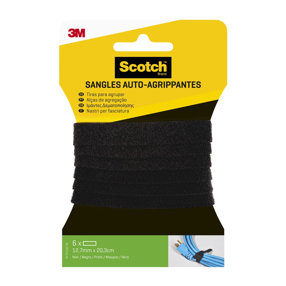 6 sangles agrippantes noir 12 mm X 20 cm - SCOTCH