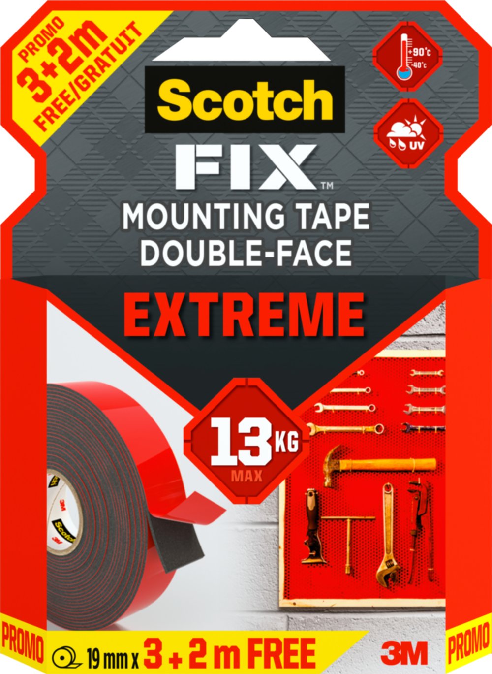 Ruban adhésif double face Fix Mounting Tape Extrême 19mmx3+2m - SCOTCH