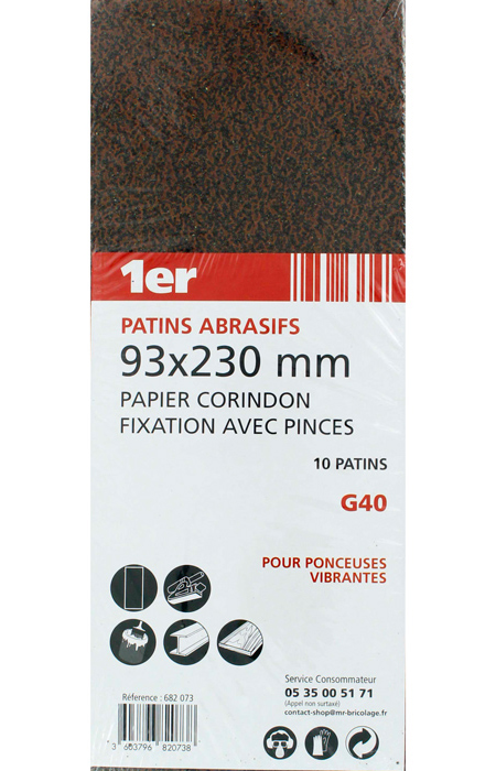 10 Patins Abrasifs Corindon GR40  93x230mm  - 1ER