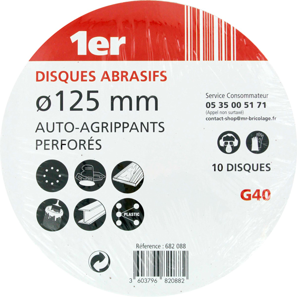 10 disques abrasifs autoagrippants perforés Ø125 Grain 40 - 1ER