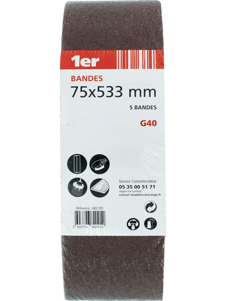 5 bandes sans fin abrasif 75x533mm grain 40 - 1ER