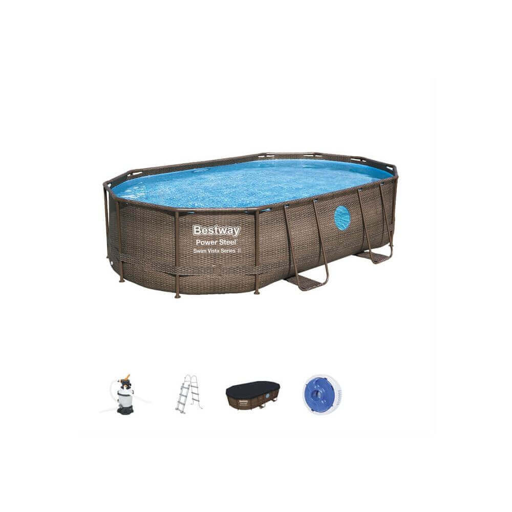 Piscine tubulaire ovale 4,88x3,05x1,07m Power Steel™ Swim Vista + hublots - BESTWAY